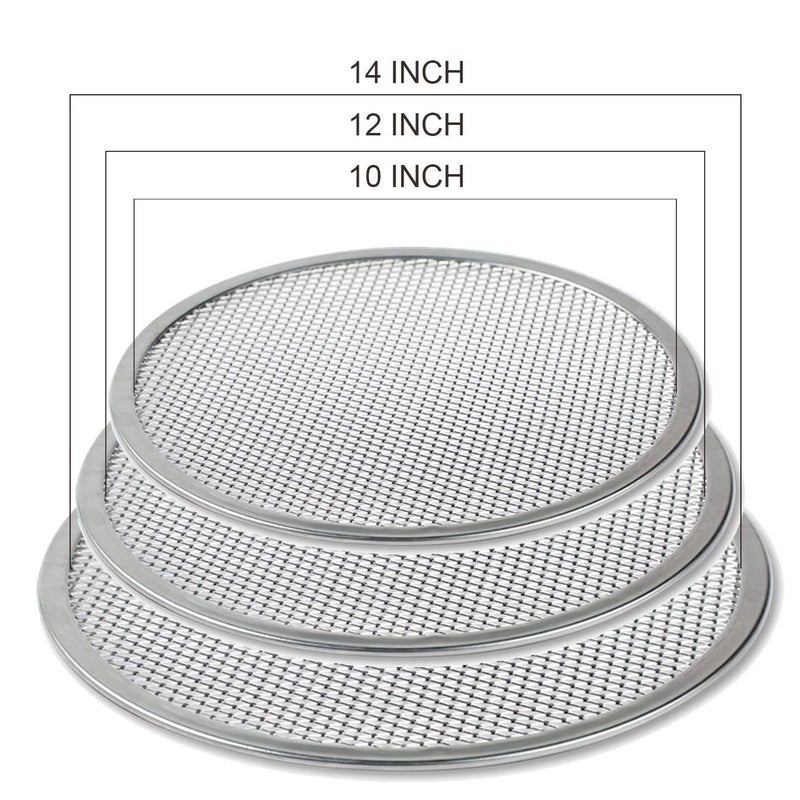 KWOLYKIM Pizza Screen, 3PCS Aluminum Alloy Seamless Pizza Screen Non Stick Mesh Net Baking Tray Cookware Kitchen Tool For Oven, BBQ 10 inch and 12 inch,14 inch - Image 2